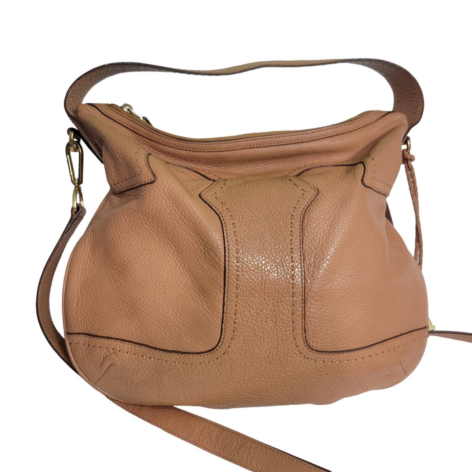 Tory Burch Amalie Bag Tan Brown Convertible Shoulder Crossbody Hobo Leather Logo