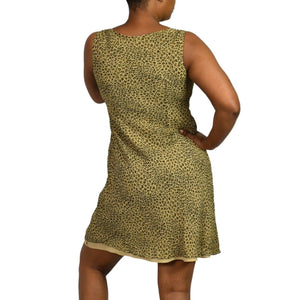 Ann Taylor Dress Vintage Brown Silk Cheetah Animal Print Bias Cut Size 2P Petite