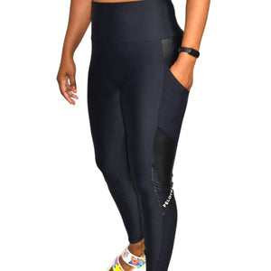 Lanston Sport Peloton Vincent Leggings Black Pockets High Waist Shiny Panels Size Medium