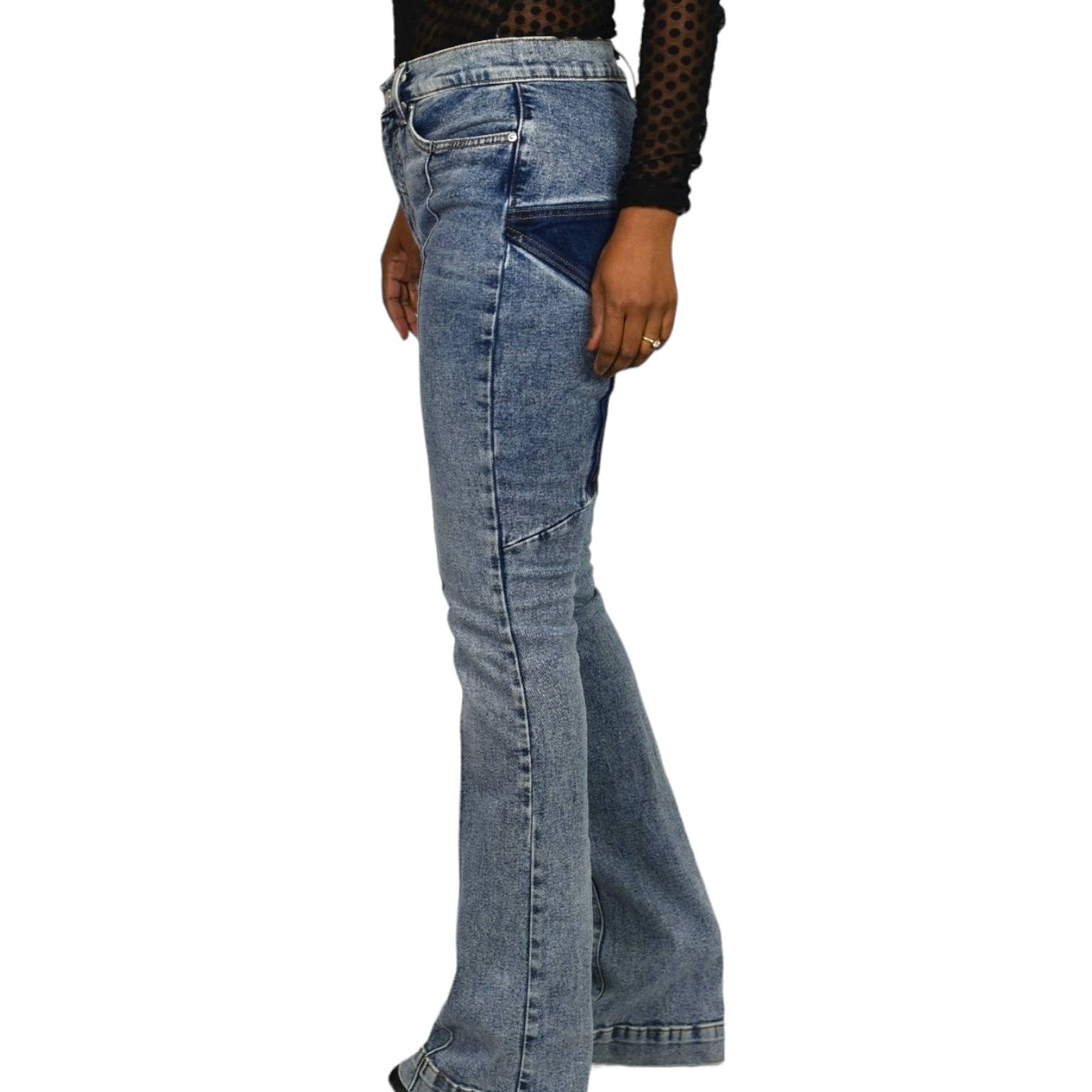 Revice Star Bottom Jeans Venus Blue Two Tone Denim Flare Medium Wash High Waisted Stretch Size 28
