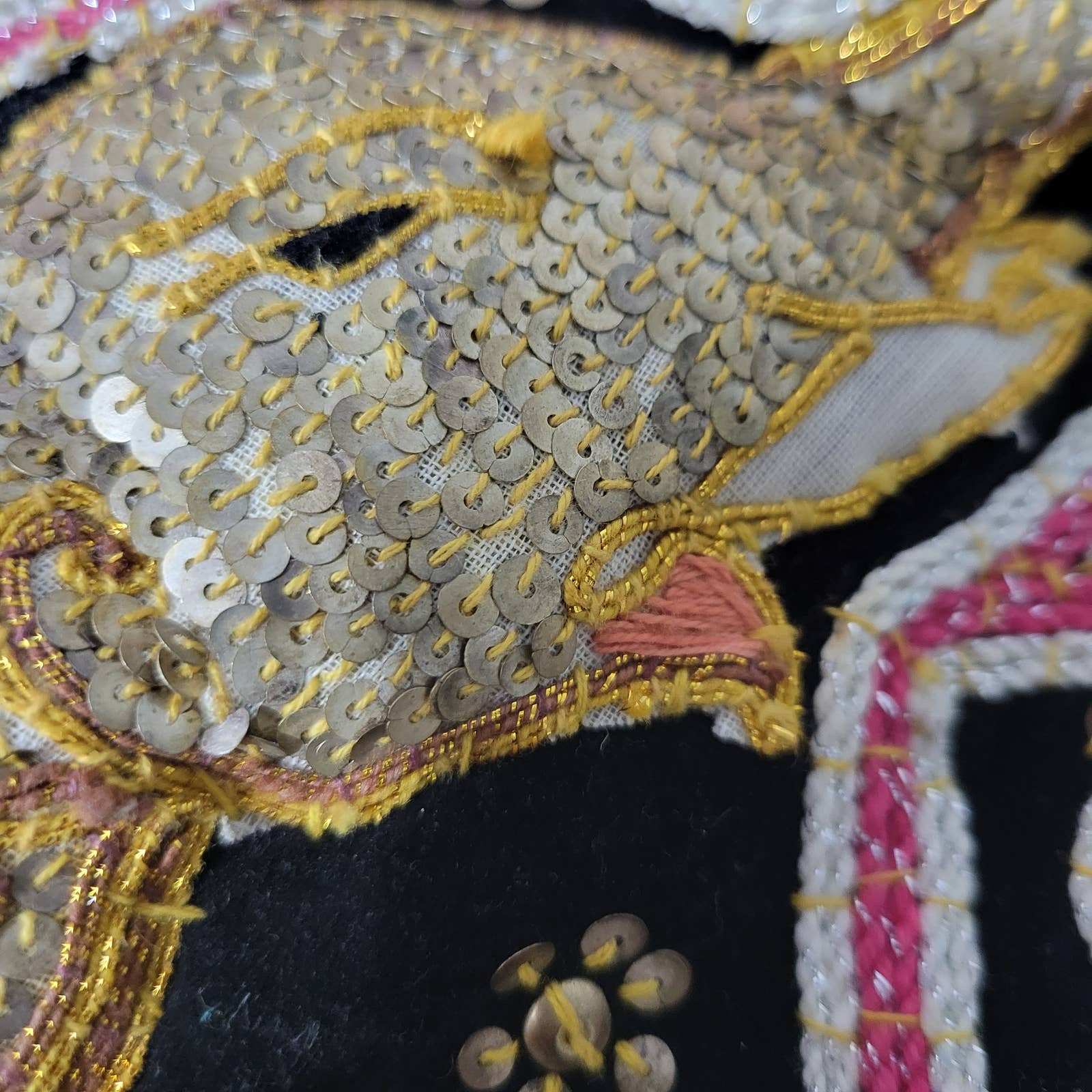 Vintage Thai Kalaga Beaded Vest Gold Thailand Burmese Tapestry Embroidery Elephants Sequins Woven Textile Art Waistcoat One Size