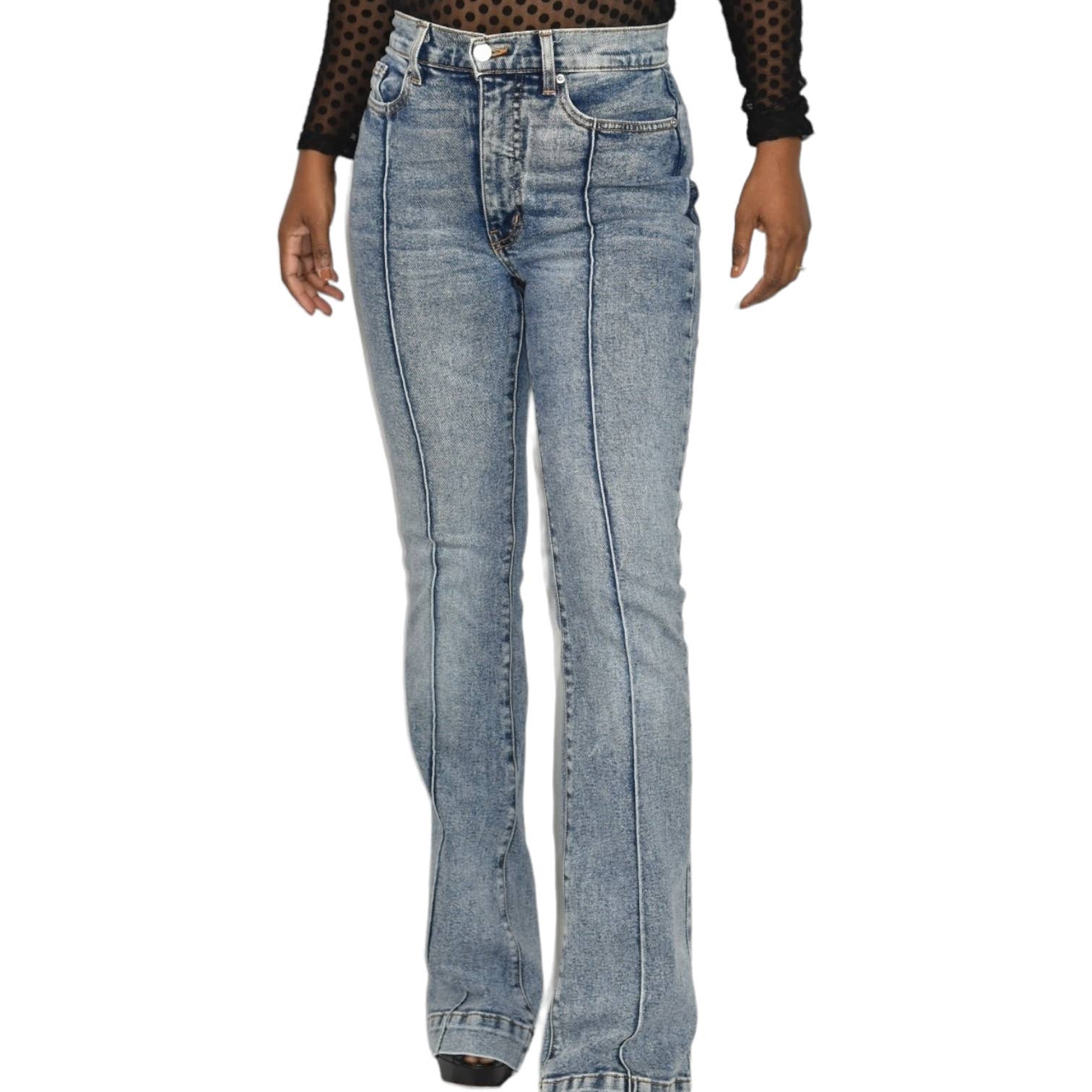 Revice Star Bottom Jeans Venus Blue Two Tone Denim Flare Medium Wash High Waisted Stretch Size 28