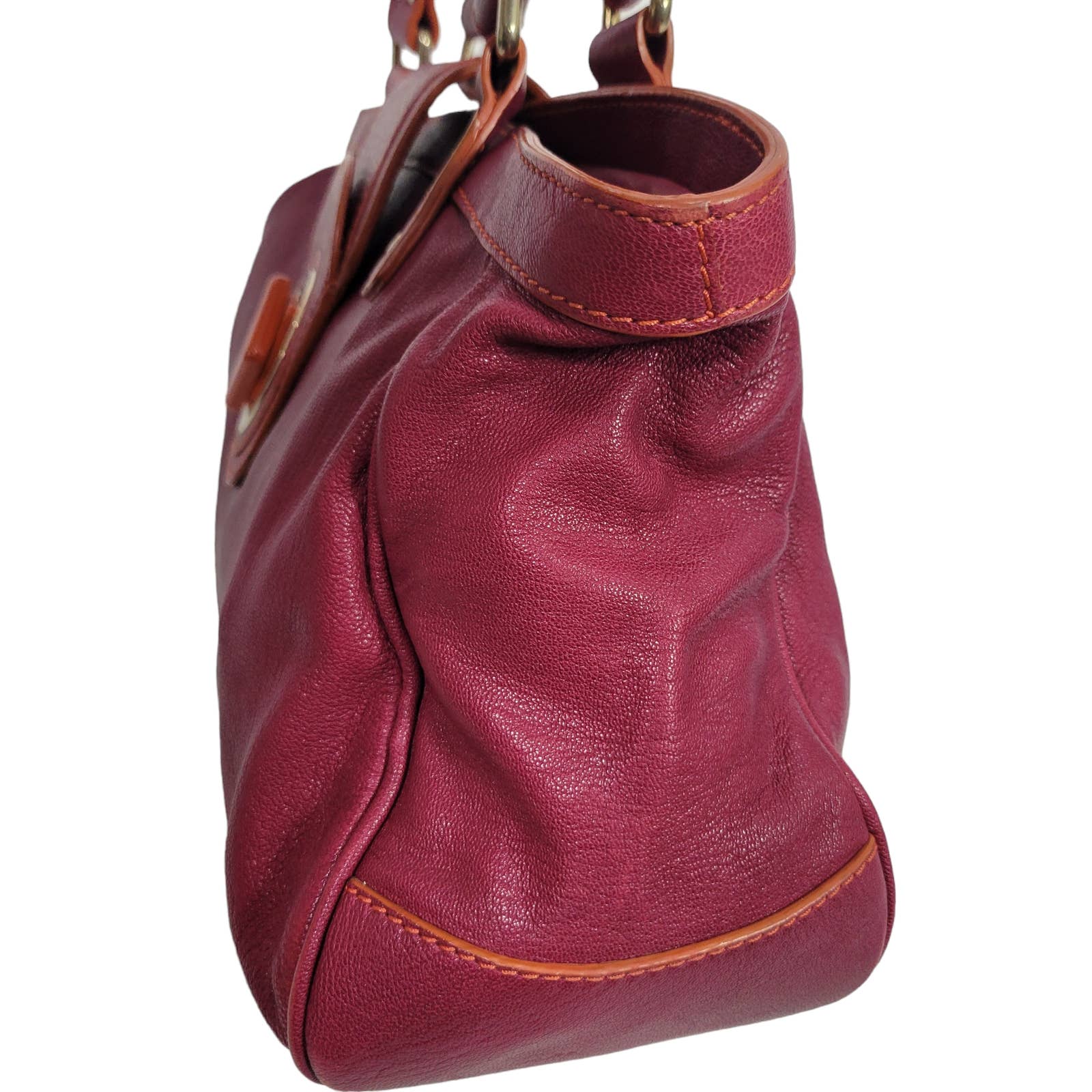 Etro Satchel Bag Pink Leather Shoulder Handles Color Block Tote Turn Lock Purse