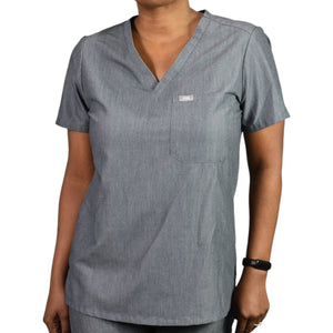 FIGS Catarina Scrubs Top Gray Technical Collection V-Neck Chest Pocket Size Small