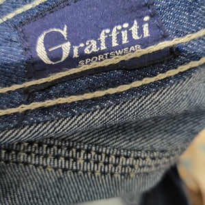 Vintage Graffiti Jeans Blue High Waist Straight Embroidery Pockets 80s Size 34 Mens