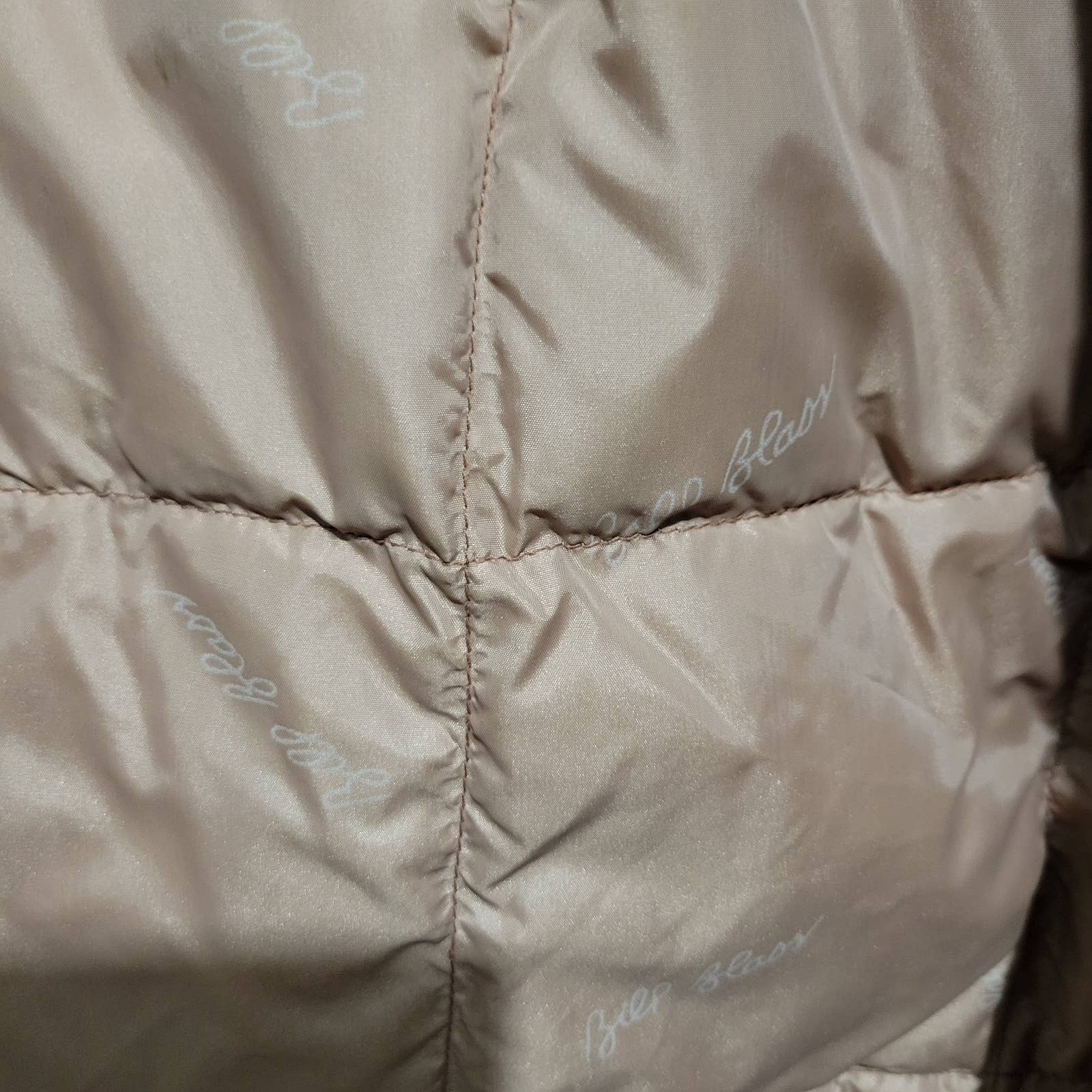 Bill Blass Down Coat Tan Vintage Quilted Puffer Trench Long Winter Maxi 80s Size 10