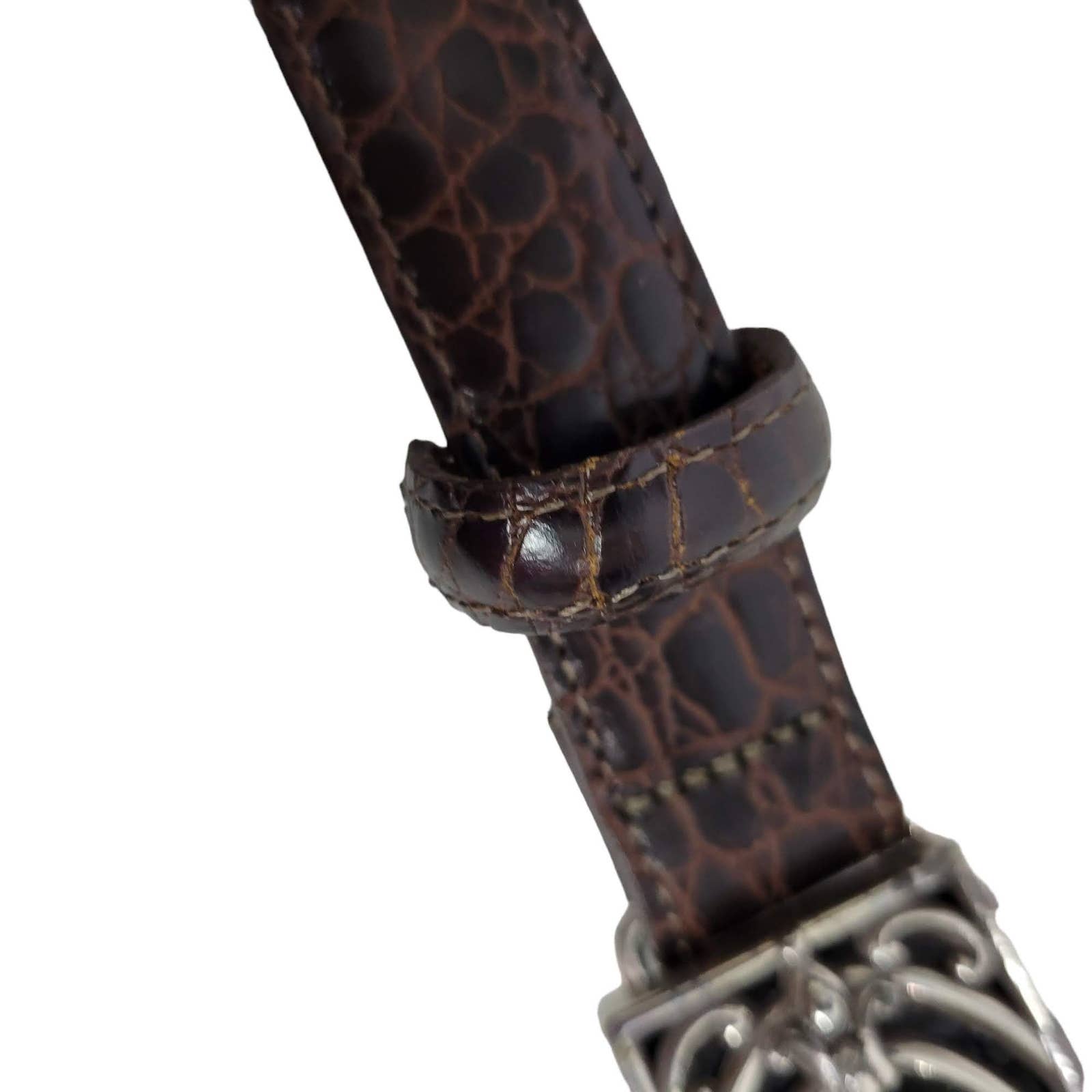 Vintage Brighton Belt Brown Leather Embossed Western Cowgirl Silver Buckle Size 32 M L