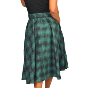 Belle Poque Plaid Skirt Green Midi Tartan Flared Flannel Full A Line Skater Retro Size Medium