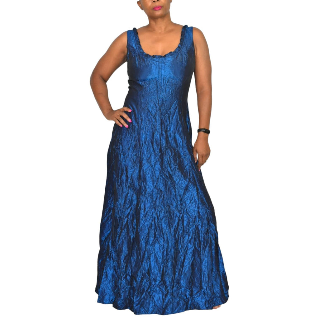Vintage Dawn Joy Iridescent Dress Blue Crinkled Taffeta Corset Laced Size Medium