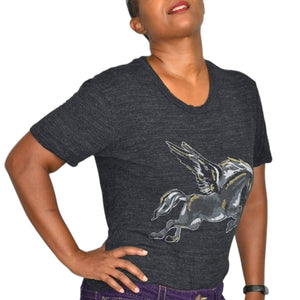 Bimba y Lola Pegasus T Shirt Grey Tee Stallion Wings Horse Crew Neck Size Small