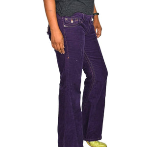 Gadzooks Corduroy Pants Purple Low Rise Flare 90s Y2K Vintage Cords Cotton Retro Size 6