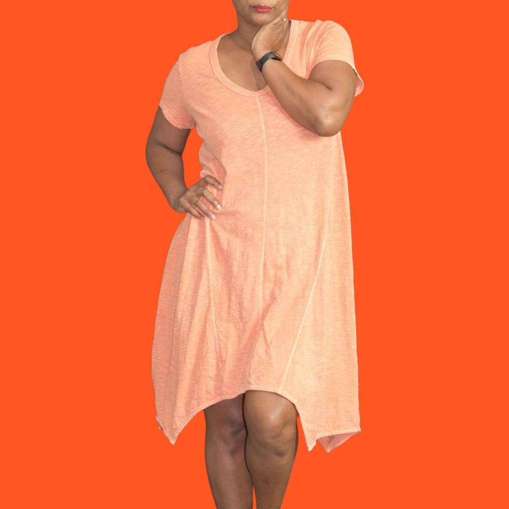 Wilt Tunic Dress Orange Short Sleeve V Neck Slub Jersey Tee Shirt Asymmetrical Size Medium