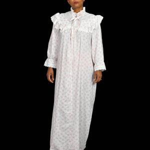 Vintage Gilligan OMalley Nightgown Prairie Country White Floral Maxi Size Medium