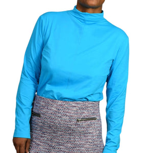 Worth Funnel Neck Top Blue Turquoise Stretch Pullover Career Basic Size Large