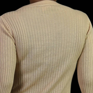 Vintage Daddys Money Ribbed Sweater Tan Camel Bell Sleeve Boat Neck Knit Size Medium