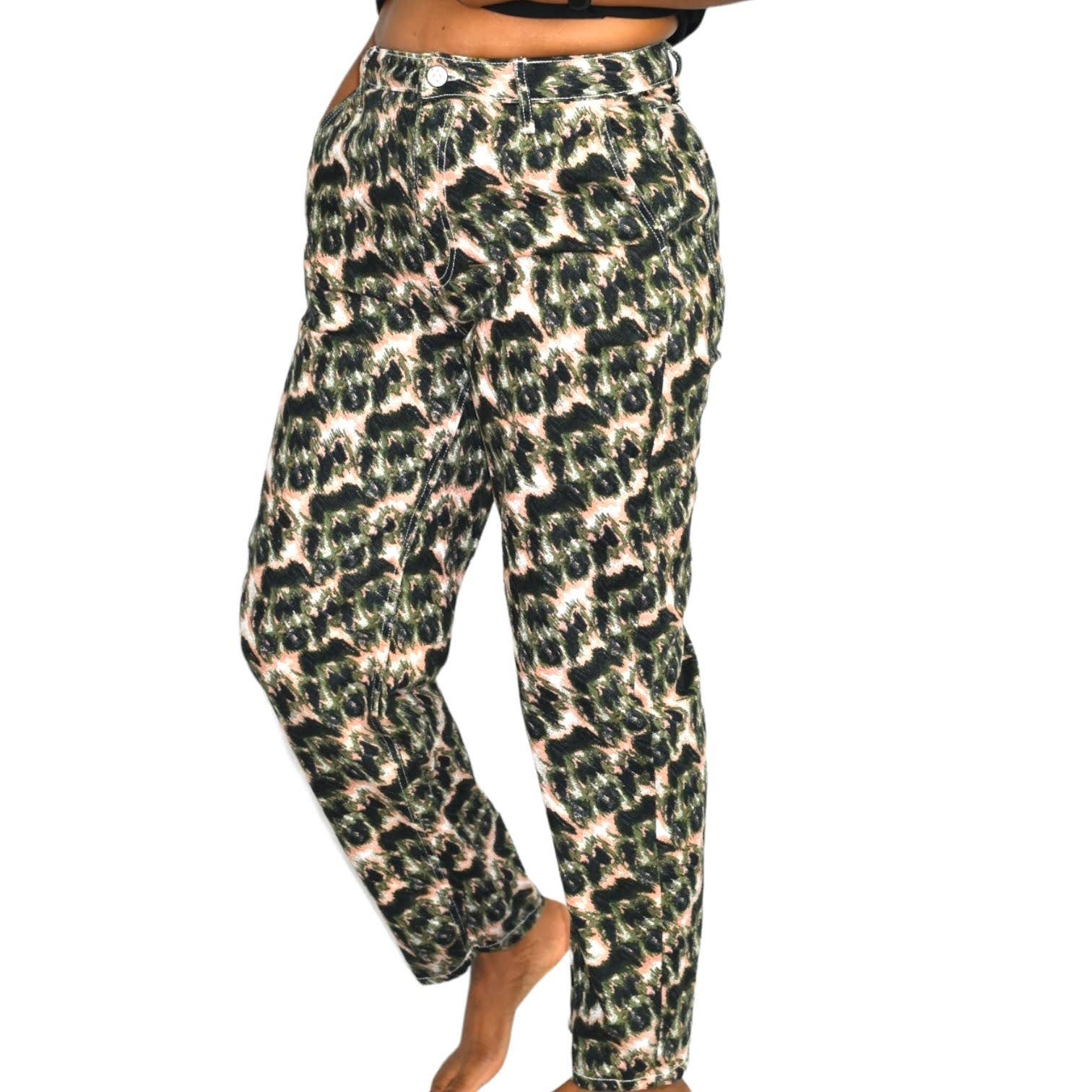 Rachel Comey Target Printed Jeans Tapered Green Abstract Animal High Waist Rigid Denim Size 4