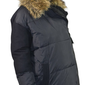 AllSaints Elita Puffa Parka Black Faux Fur Collar Puffer Coat Asymmetric Winter Size Medium