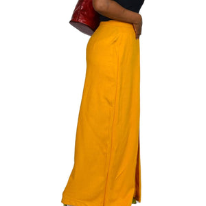 Lykke Wrap Pants Yellow Wide Leg High Waist Palazzo Goldenrod Linen Size Medium