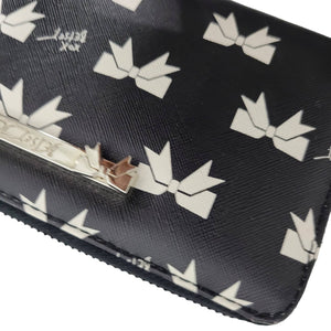 Betsey Johnson Continental Wallet Black Bows White Zip Around Wristlet Clutch