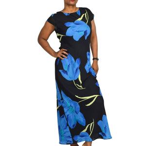 Just Choon Vintage Floral Slip Dress Floral Blue Sheer Chiffon Maxi Laced Back Size 9 Medium
