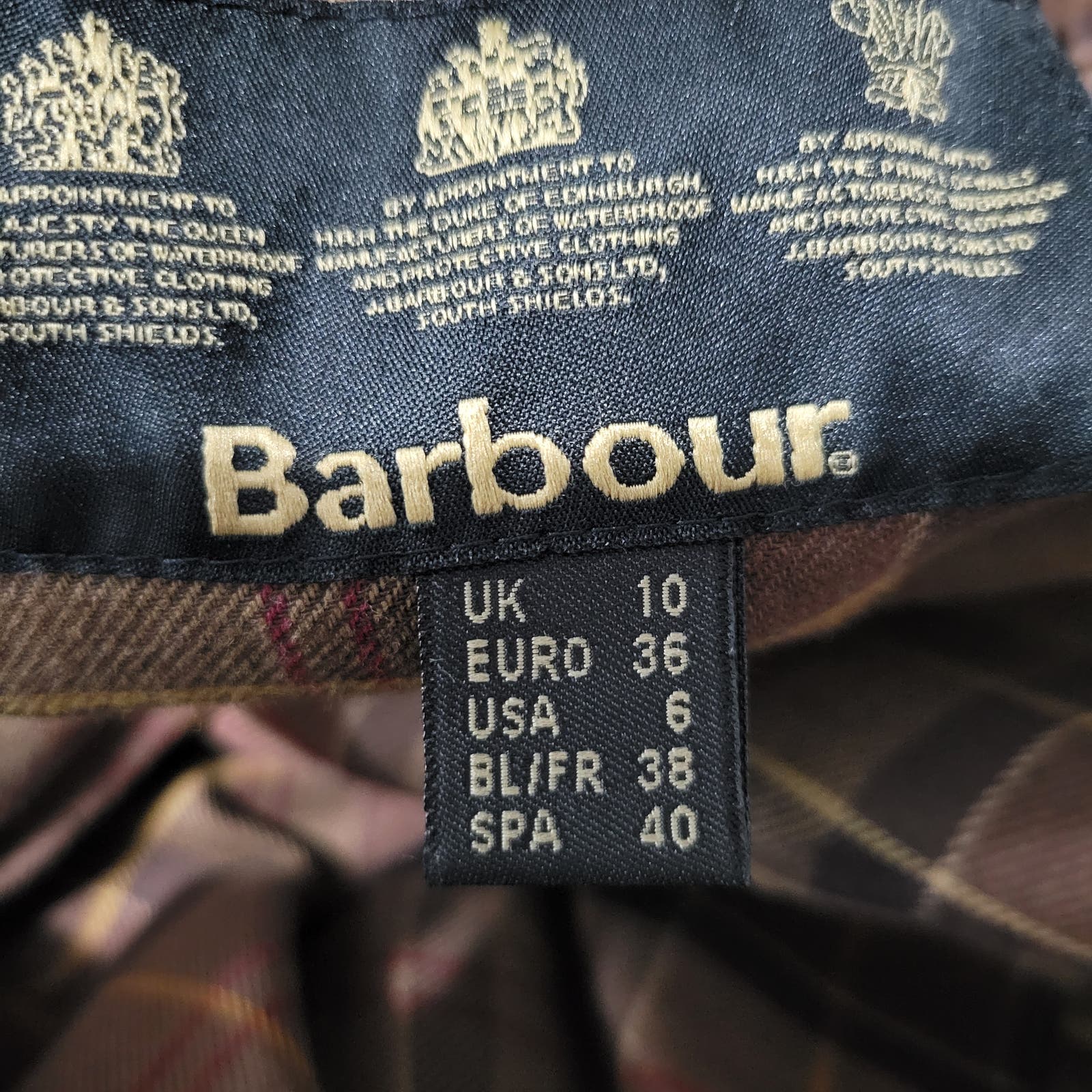 Barbour Utility Jacket Brown Wax Cotton Flannel Lined Slim Fit Hip Length Size 10