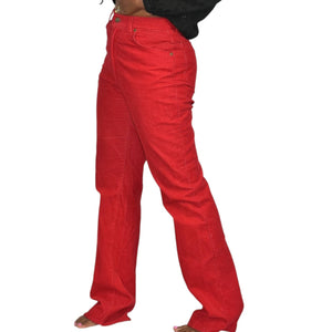 Vintage Lee Corduroy Pants Red 80s High Waist Straight Leg Retro Cords Size 28