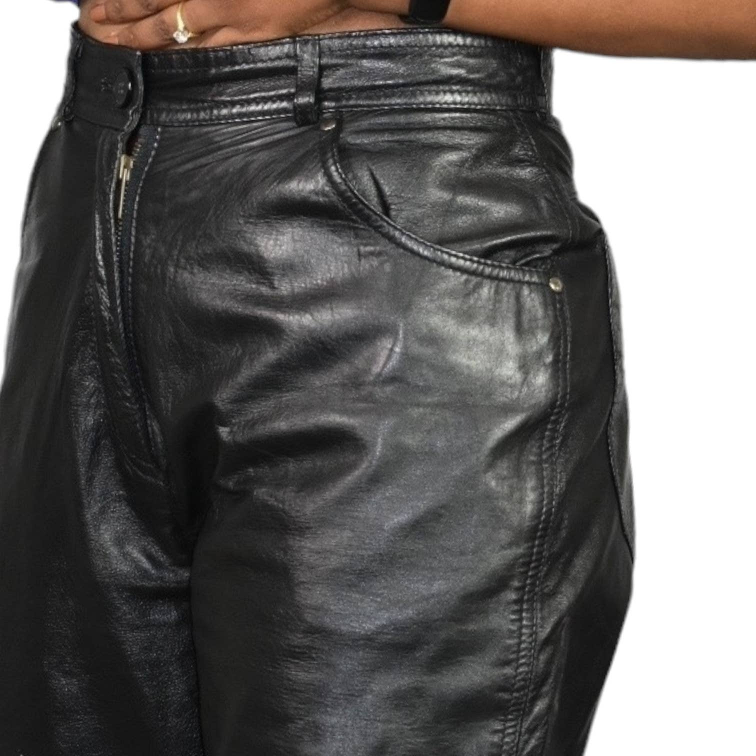 Vintage Wilsons Leather Pants Black Tapered High Waist Barrel Leg Classic Size 28 6