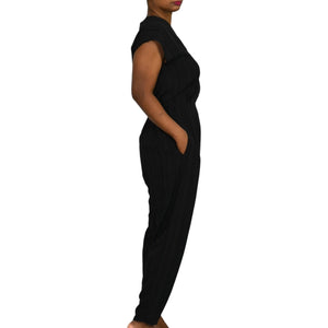 Miriam Ponsa Jumpsuit Black Sheer Boilersuit Asymmetric Zip Relaxed Trouser Size Small