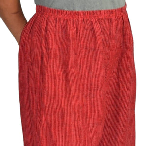 Blanque Linen Pants Red Stripe Front Slit Wide Leg Pull On High Waist Lagenlook Size XL