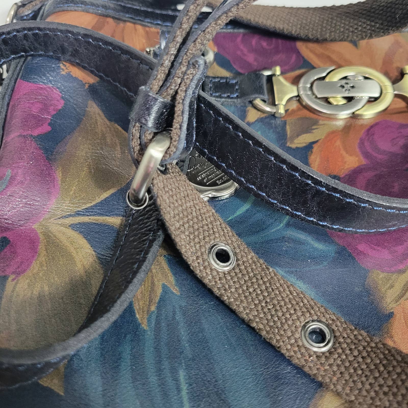 Patricia Nash Lundy Bag Black Floral Peruvian Painting Crossbody Convertible Bucket