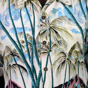 Vintage Avanti Hawaiian Shirt Silk White Tropical Tiki Aloha Hula Surf Size Large