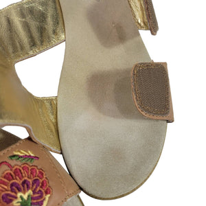 Alegria Linn Embroidered Sandals Tan Wedge Heels Leather Mules Slip On Comfort Size 10