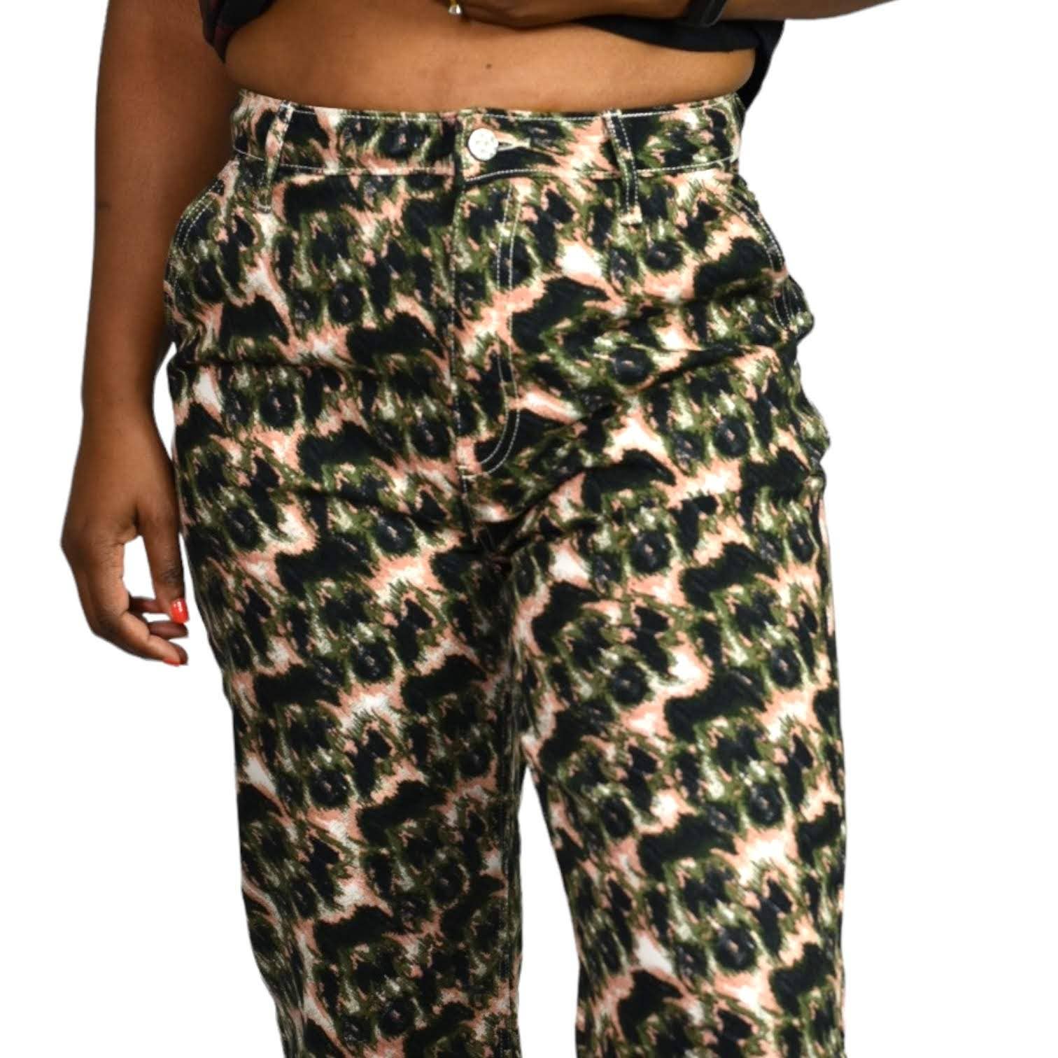 Rachel Comey Target Printed Jeans Tapered Green Abstract Animal High Waist Rigid Denim Size 4