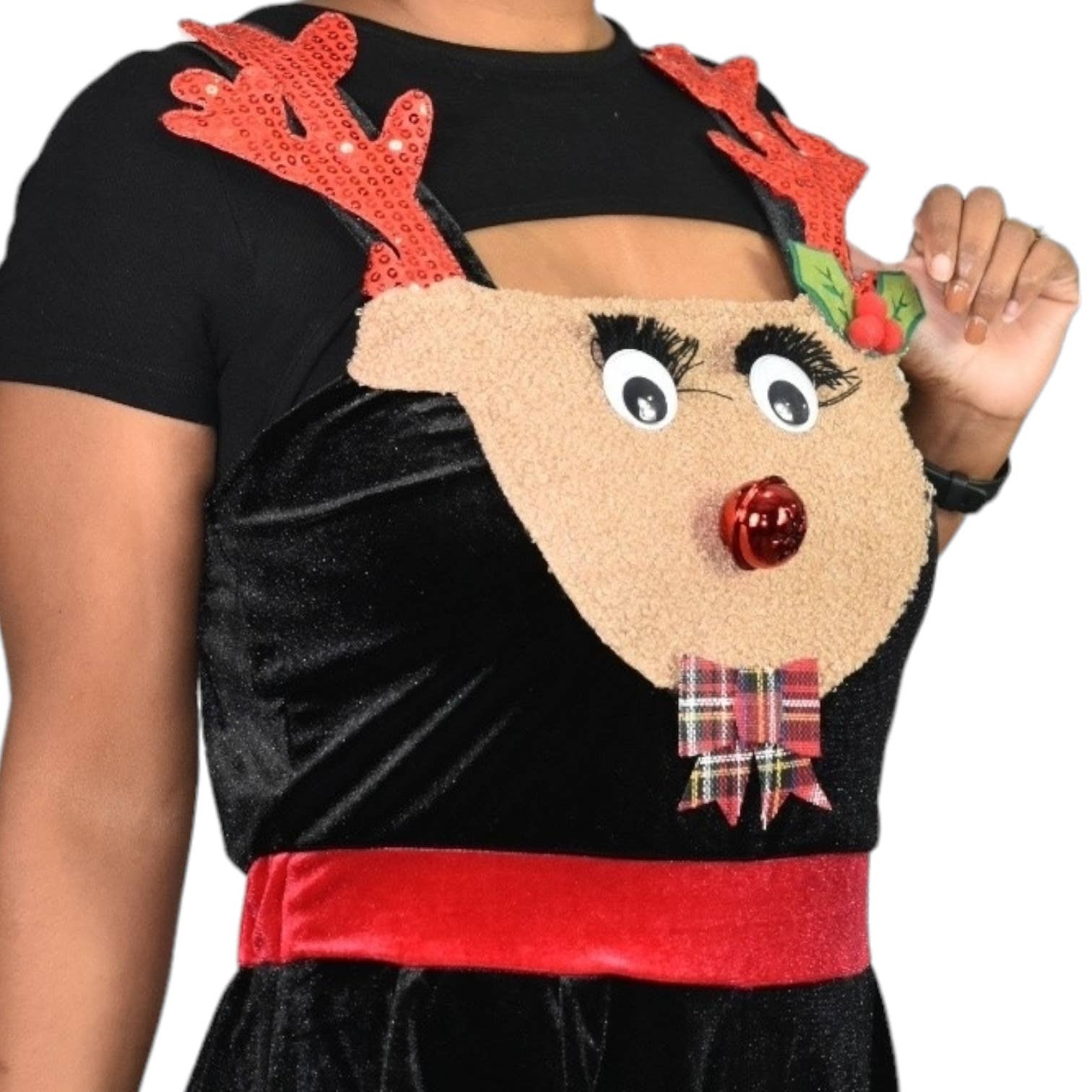 No Boundaries Christmas Bib Overalls Reindeer Tacky Holiday Jumpsuit Festive Size Medium