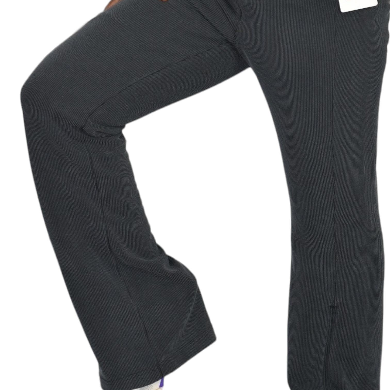 Lululemon Brushed Softstream Pants Black Flare Ribbed Zip High Rise Pull On Size 10