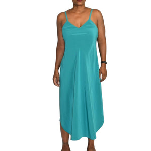 Vintage Natori II Nightgown Green Teal Silky Satin Slipdress Midi Side Slits Size Small