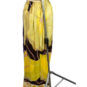 Vintage 70s Maxi Dress Purple Yellow Joseph Brennan Column Straight Linen Print Size XS