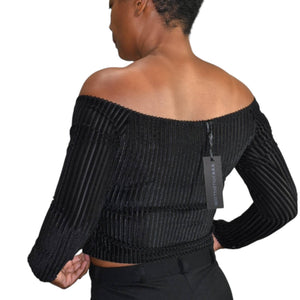 Dolls Kill Bad Dream CropTop Black Widow Ribbed Velvet Goth Long Sleeve Size Medium