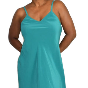 Vintage Natori II Nightgown Green Teal Silky Satin Slipdress Midi Side Slits Size Small