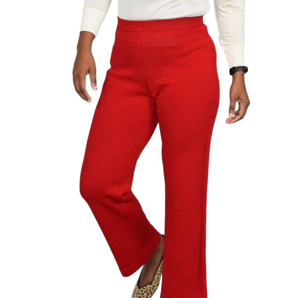 St John Collection Santana Knit Red Pants Trousers Elastic Waistband Vintage Marie Gray Size 0