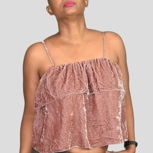 Madewell Cami Top Pink Blush Crushed Velvet Ruffle Tank Sleeveless Boxy Size XXS