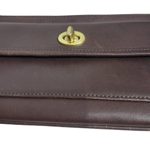 Coach Wristlet Dark Brown Leather Wallet Turnlock Pouch Wrist Strap Rectangle