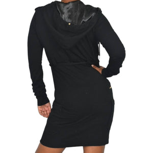 Vintage Apple Bottoms Hoodie Dress Black Belted Sequin Cargo Bodycon Size Medium