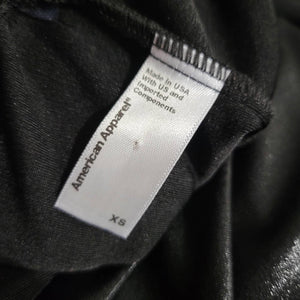 American Apparel Midi Slip Dress Black Metallic Jersey Liquid Wet Look Shiny Size XS