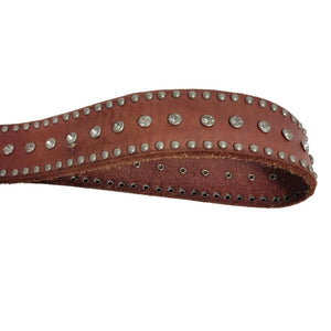 Jigsaw Brown Leather Belt Western Studs Bling Crystals Embellished Rivets Small