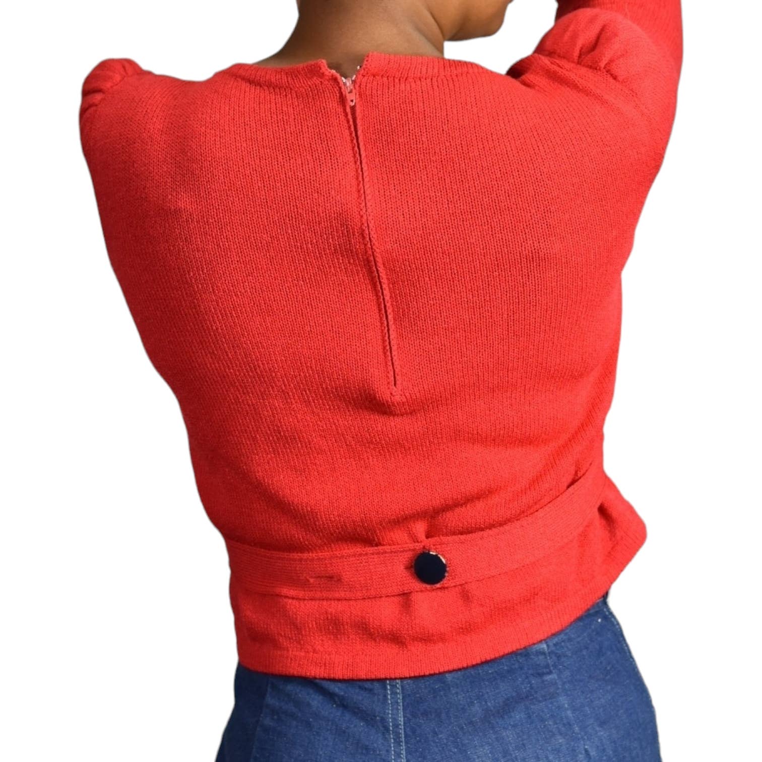 Vintage St John Top Red Sweater Santana Knit Shoulder Pads Puff Sleeve Marie Gray Size 4