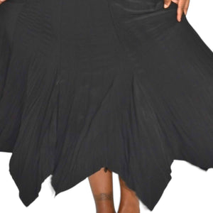 Vintage Handkerchief Hem Skirt Black Midi Crinkled Stretch Jersey Swingy Size Large