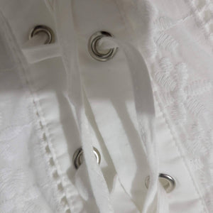 White Corset Dress Lace Up Bodice Mini Ruffle Cotton Embroidery Lace Size Medium
