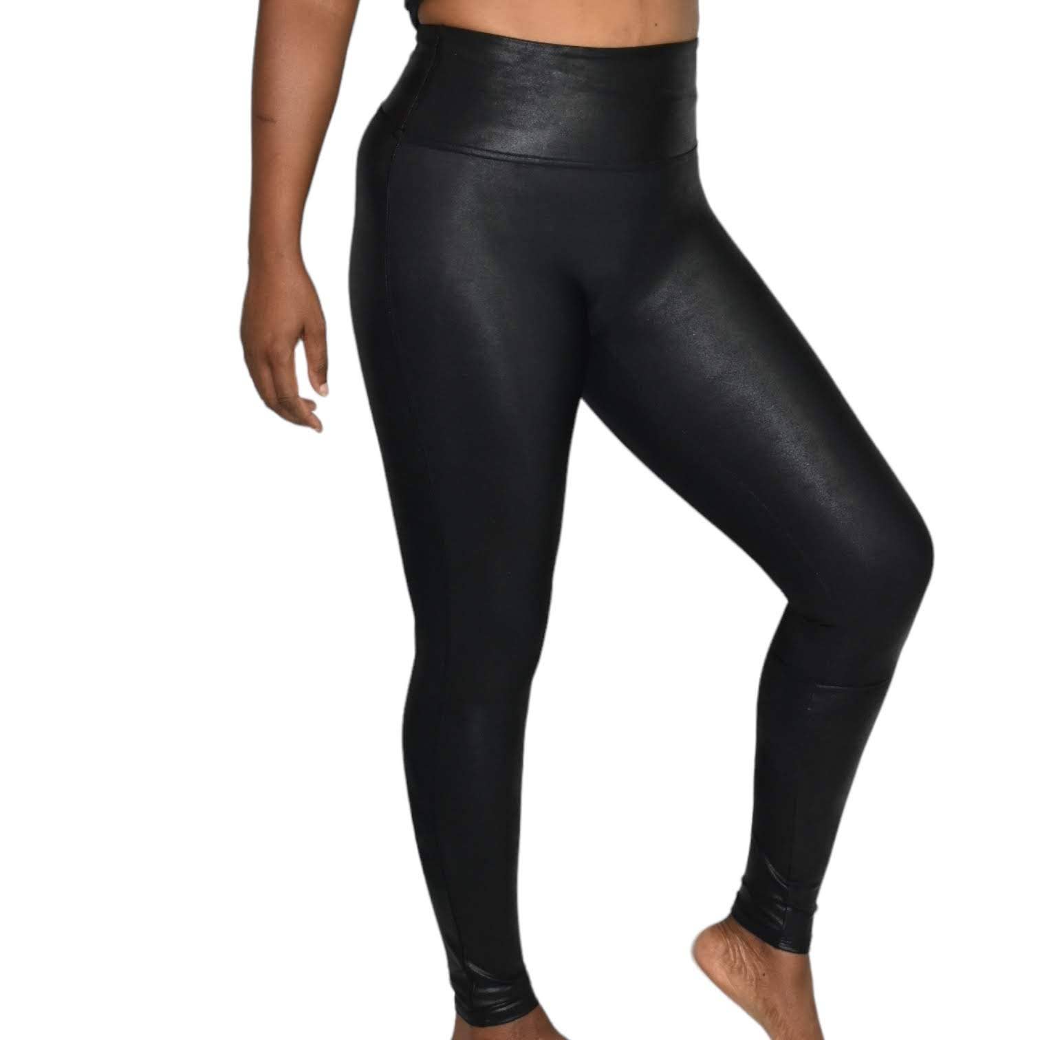 Spanx Faux Leather Leggings Black Seam Free Contoured Shaping Compression Size Small