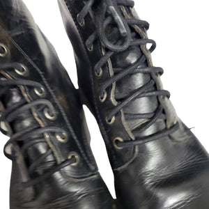 Frye Veronica Combat Boots Black Distressed Antiqued Leather Bootie Ankle Size 6.5
